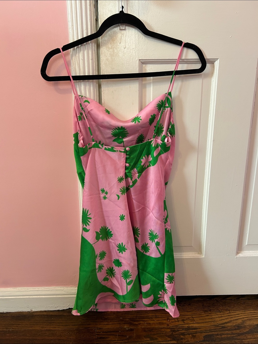 Zara Pink & Green Floral Mini Slip Dress - Picture 2 of 2